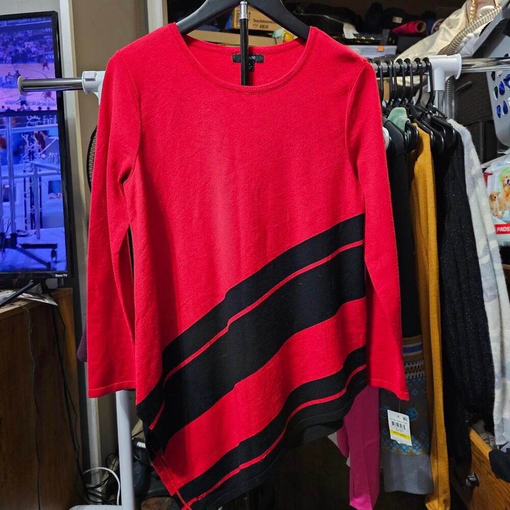 NWT Alfani Red/black striped long sleeve top ‎ Size PM